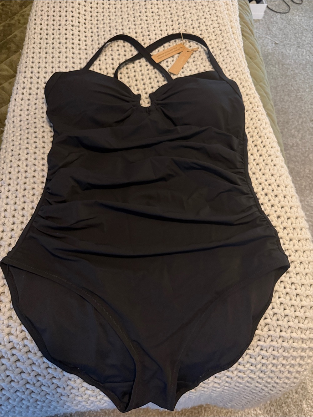 Black Ruched One-Piece Swimsuit with Crossback Straps